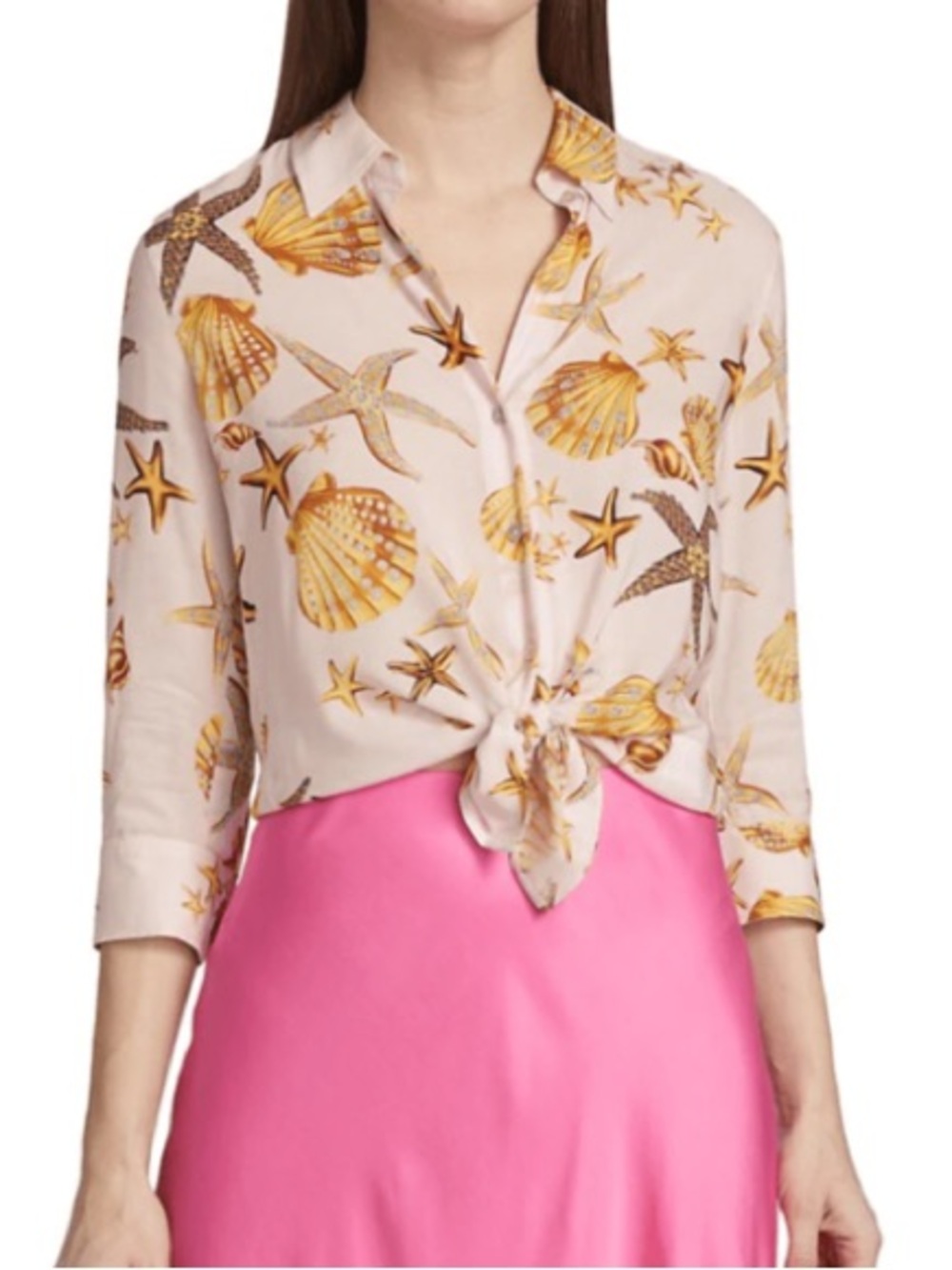 L’agance lightweight Camille seashell print button down blouse size small